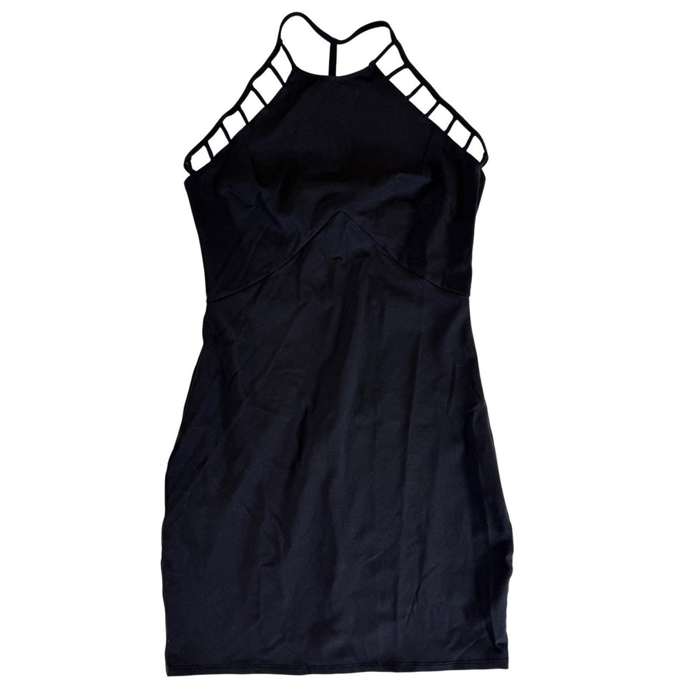Free People Black Cutout Halter Mini Dress Strappy Open Back Bodycon - Picture 2 of 7
